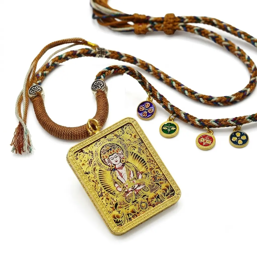 Celestial Guardian: Hand-Painted Golden Astro-Shield Pendant (Years: 1979-1980, 1991-1992, 2003-2004, 2015-2016)