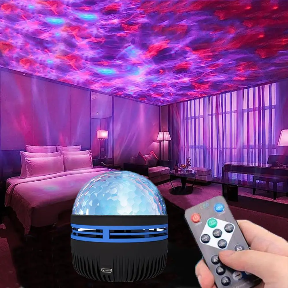 USB Powered Starry Sky Projector Night Light, Multifunctional Water Ripple Projector Light with Remote Control, Decorative Atmosphere Light