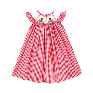 Bright School Year Smocked Red Gingham Angel Sleeve Dress - Back to School Outfit for Girls