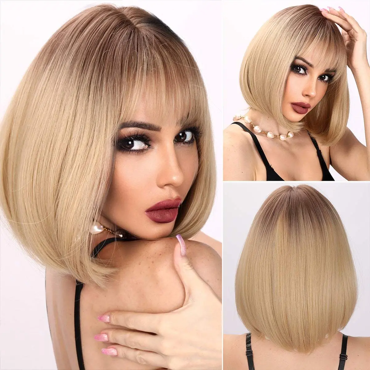 SMILCO/14-inch | Ombre Golden Straight Bob with Bangs | SM167 SMILCO/14-inch | Ombre Golden Straight Bob with Bangs | SM167