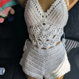 Crochet 2 Piece Summer Set - White Crochet Top & Shorts Set for Women - Perfect for Summer Outfits