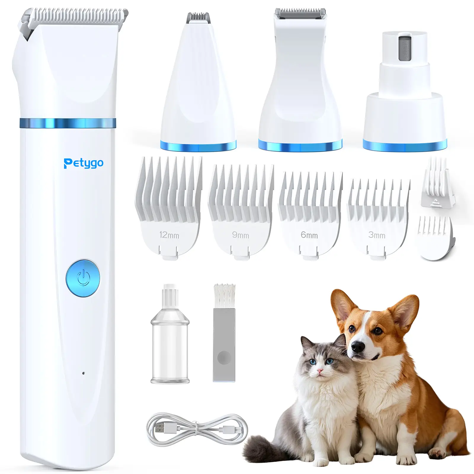 Petygo 4-in-1 Dog Grooming Kit with Nail Grinder & Dog Paw Trimmer - Customer's Choice, Low-Noise, Rechargeable, Cordless, Electric, Quiet Hair Shave