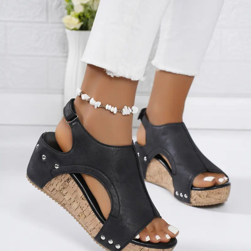 Women's Cork Heel Mules Sandals Summer Retro Casual Office Work Shoes Multi Color Non Skid Platform Slippers Breathable Non Slip High Heels Breathable Platform Classy Stylish Fashion Footwear