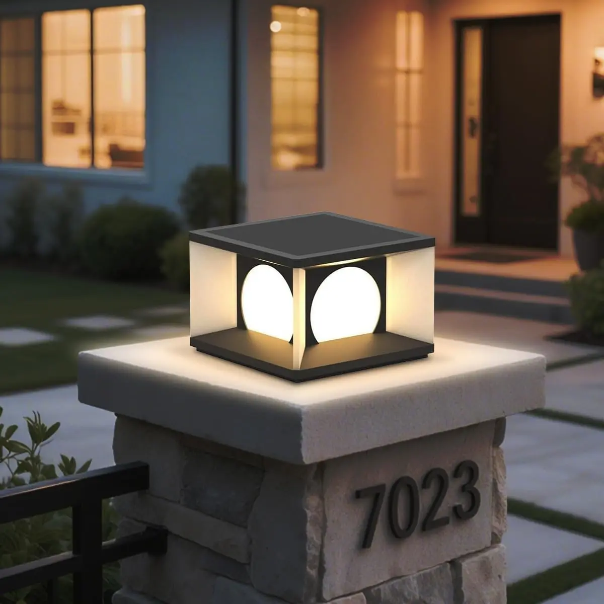 Outdoor  Cap Lights, IP65  Stainless Steel External Column Light, 9.8" x 7.9" Modern Luxury Pillar Lights Matte Black  Lantern for Gardens,Yards,Balconies,Passages or Entrances