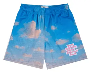 Eric Emanuel Men's Classic Athletic Shorts - Blush Pink Morning Cloud Print, Activewear, Athletic Fit, Elastic Waist Menswear Bottoms