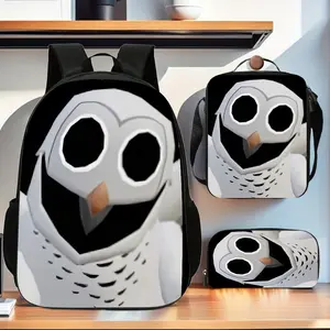 Roblox Owl Character 3-Piece Backpack Set, Horror Game Print School Bag + Lunch Bag + Pencil Case, Oxford Cloth Adjustable Strap Daypack for Fans & Kids