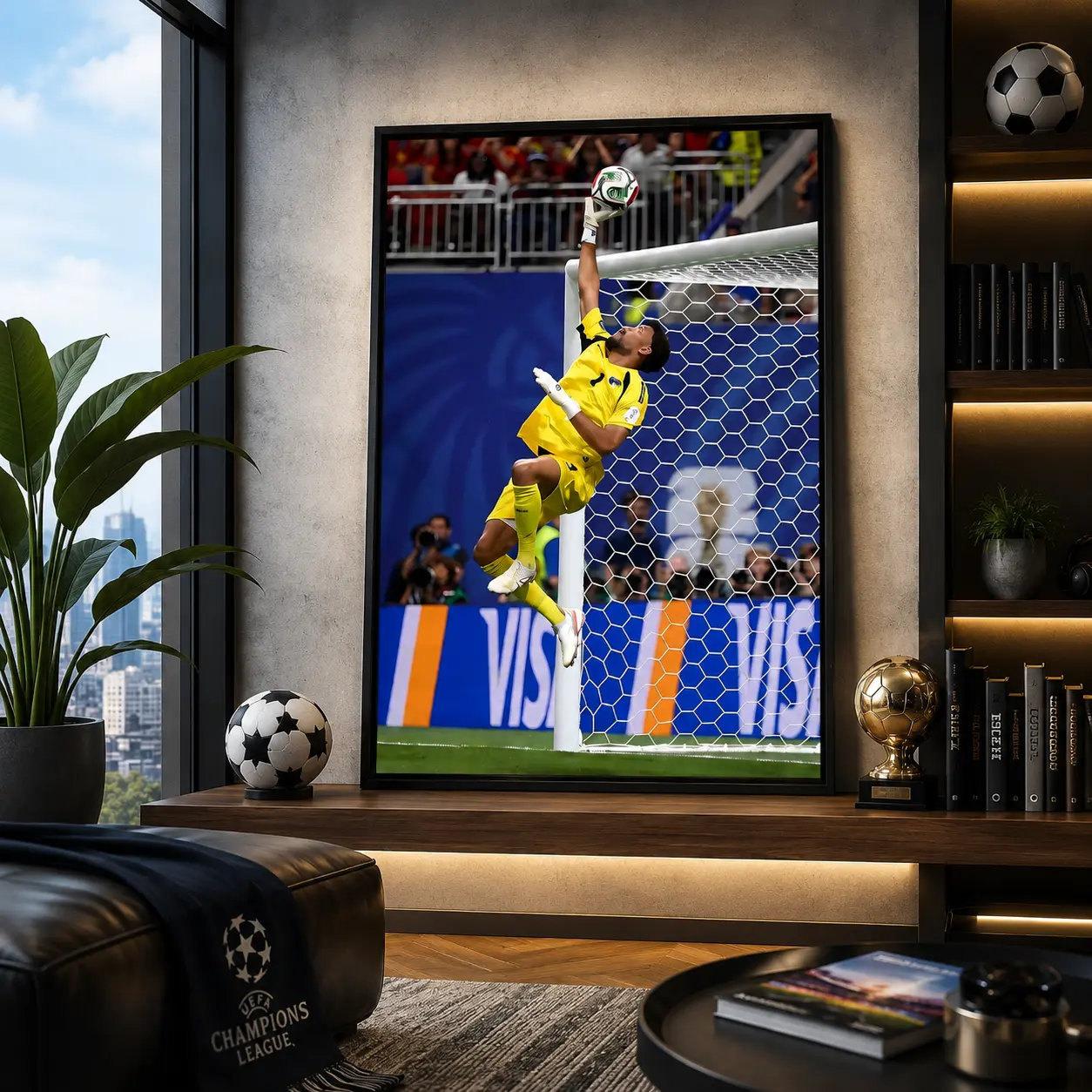 Epic Goalkeeper Flying Save Framed Canvas Print, Classic Soccer Football Match Iconic Goalie Moment Wall Poster, Sports Athletic Decor Gift for Soccer Fans Football Lovers Goalkeepers, Wall Art for Man Cave Game Room Bedroom Living Room Office