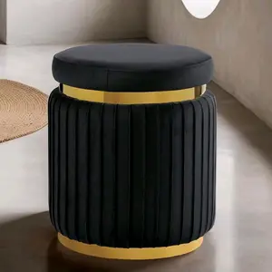 Velora Prestige Ottoman with Velvet-Like Fabric & Gold Trim for Living Room & Lounge