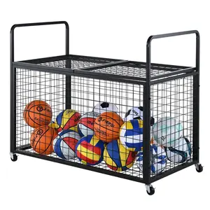 【Father's Day】VEVOR Rolling Sports Ball Storage Cart, Lockable Basketball Cage with Double Lids, Sport Equipment Holder Organizer for Indoor Outdoor, Steel Storage Rack for Garages, Playgroup, Gym and Schools
