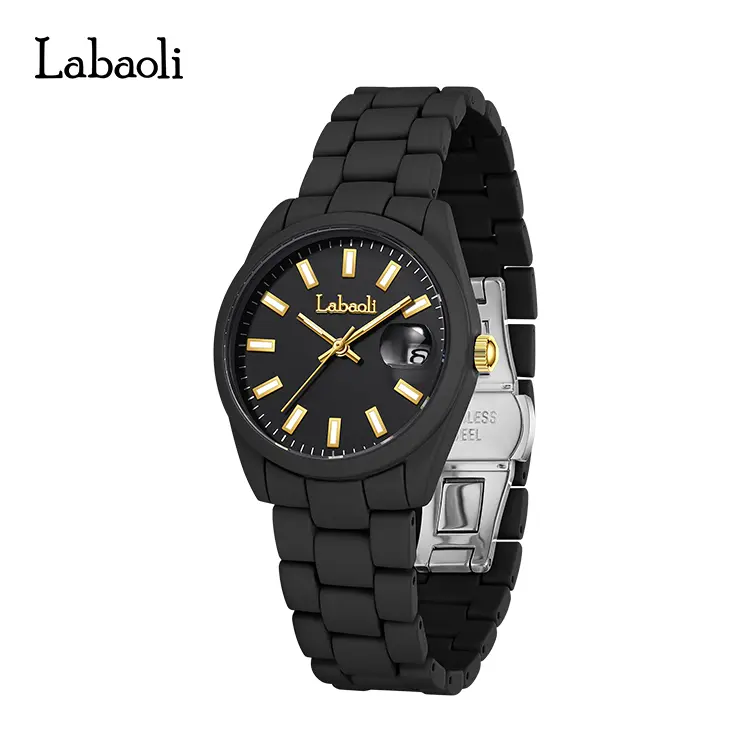 Women's Quartz Watch, Round Dial with Gold-Tone Hour Markers & Date Display, Rubber Bracelet, Sporty Casual Wristwatch, Ideal for Daily & Outdoor Wear, Perfect Gift for Her