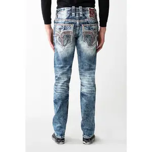 rr Men's Alt-Straight Denim Jeans - Aruba Blue, Acid-Washed, Frayed-Leg, Ripped, Distressed, Long, Pocket Design, Multi-Size Streetwear Bottoms (Frayed-Leg, Long, Acid-Washed, Denim, Streetwear Men's Jeans), Frayed-Leg Men's Jeans