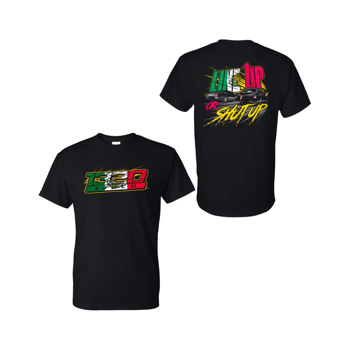 1320 Racing T-Shirt with Skull Logo and Muscle Car Line Up or Shut Up Graphic, Street Racing 2 Sides Graphic Tee, Soft Cotton Blend Shirt, Gift for Car Enthusiasts