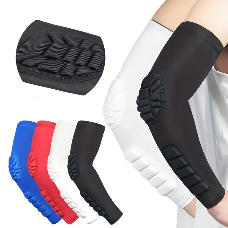 Men's Padded Elbow Arm Sleeve with Honeycomb Pattern, Sporty Protective Gear for Basketball & Volleyball - 1 Piece, Arm Sleeves Protective Gear, Male, Basketball/Volley, Elbow Length