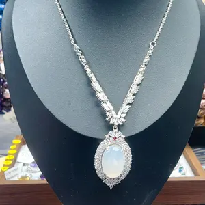 (SJ)--Lkc crystal Semi-finished Non-natural White Chalcedony Necklace