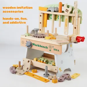 Tool Bench for Kids Wooden Play Workbench Workshop Tool Bench with Tools Set | Wooden Construction Bench with Wrench, Screwdriver, Miter Saw & Hammer | Toy for 3 4 5 Year Old Boys and Girls