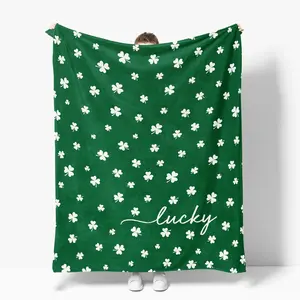 St Patricks Day Flannel Blanket, Soft Irish Clover Plush Bed Throw, Warm Air Conditioning Blanket, All-Season Sofa Rest, Cozy Blanket, Lightweight Blanket, Ideal Gift
