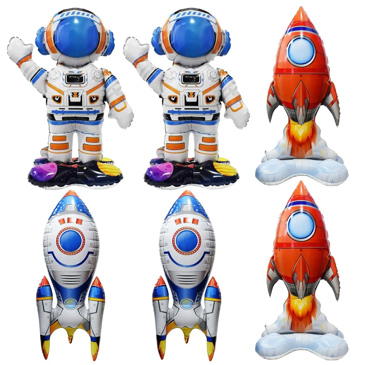 6 Pcs Self Standing Astronaut Balloon Astronaut Rocket Mylar Foil Balloons Space Balloons For Outer Galaxy Themed Birthday Party Decorations