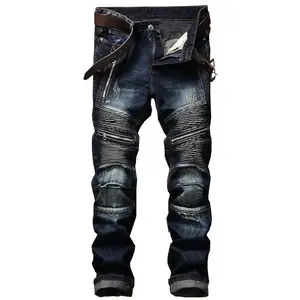 Punk Street Style Ripped Skinny Jeans Men Vintage Wash Solid Denim Trouser Mens Casual Slim Fit Pencil Denim Holes Pants