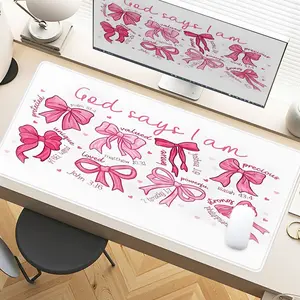 Desk Pad Pink Butterfly Christian Affirmations Gaming Mousepad XXL Mouse Pad For Laptop Desk Mouse Pad Extra Large With Non-Slip Rubber Base Stitched Edges Surface For PC Gamers Office Workers & Home Use Christmas Gift Idea