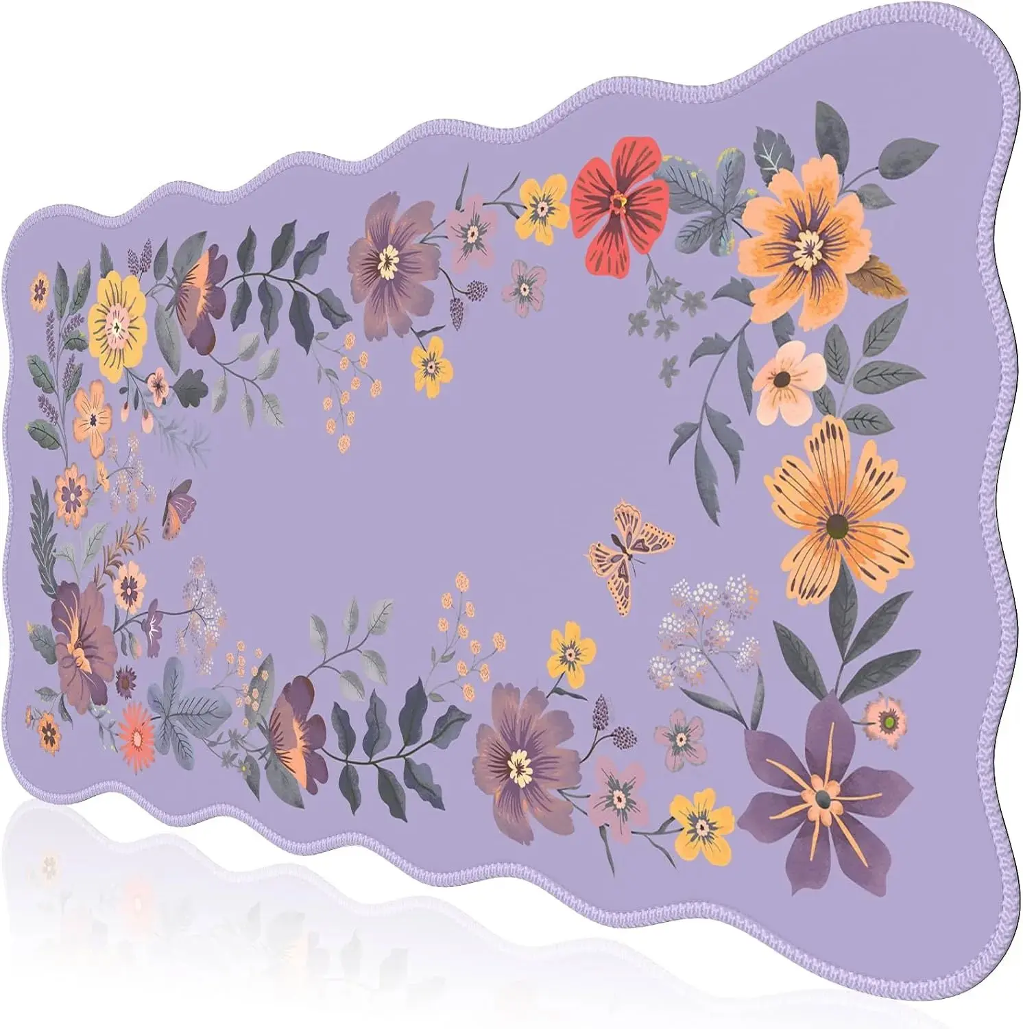 Large Mouse Pad for Desk, Desk Matt for Desktop, Desk Pad Mat, Anti-Slip Big Mousepad with Stitched Edges, Floral Desk Mat for Keyboard and Mouse for Computer (Purple)