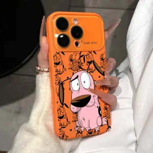 Cartoon Courage the Cowardly Dog Dopamine Style Solid Color Phone Case Ultra Skin friendly All Inclusive Lens Compatible with iPhone 17 16 15 14 13 12 Pro Max Air