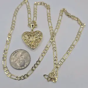 Figaro Vintage Locket Necklace - 24-Inch Gold-Plated Heart Pendant  Chain, Perfect for Nostalgia and Gifts jewelry women