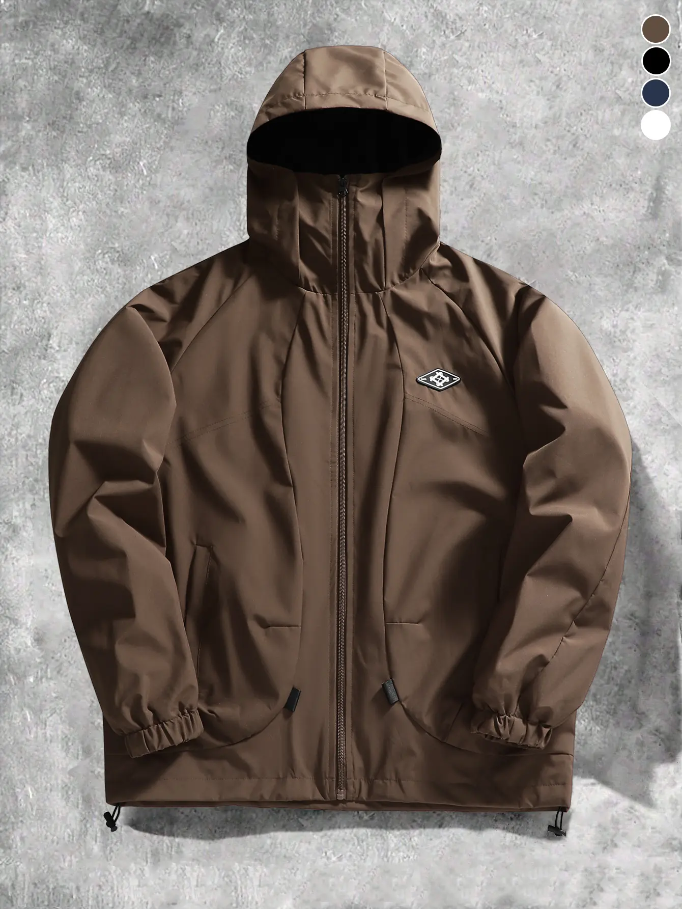 Men's Early Spring New High Street Hooded Half Face Windproof Jacket, Smooth Anti-Wrinkle Anti-Pilling Outdoor Commuter Two-Way Wear, Three-Dimensional Cutting Zipper Pocket Trendy Logo Versatile Coat Suitable for Daily Wear