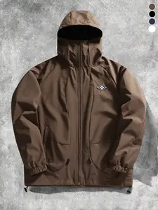 Men's Early Spring New High Street Hooded Half Face Windproof Jacket, Smooth Anti-Wrinkle Anti-Pilling Outdoor Commuter Two-Way Wear, Three-Dimensional Cutting Zipper Pocket Trendy Logo Versatile Coat Suitable for Daily Wear
