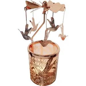 Metal Rotary Candle Holder Spinning Windmill  Light Carousel Decor for  & Gifts (Rose  Hummingbird)