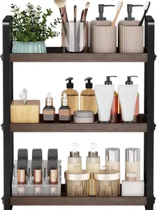 Brown 3-Tier Bathroom Countertop Tray – Cosmetic Tray, Bathroom Organizer, Countertop Stand, and Storage Shelf.
