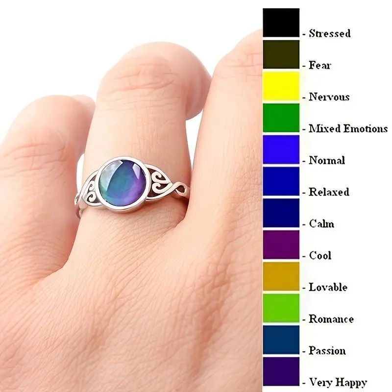 Mystery Fantasy-Themed Handmade Greek Crystal Ring - Ornate Scroll Design Cubic Zirconia Ring, Temperature/Emotion Color-Shifting, Ideal for Daily Wear, Gift-Giving (No Box), Crystal Rings, Mystery Rings