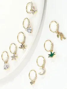Opulent 9 Pcs Silvery Golden Nostril Stud Pack for Women Men Stainless Steel Copper Prolonged Wear Mild Comfort Attractive Sparkling Pink White Zirconia Subtle Sparkling Radiance Soft Ambiance Elegant Dangle Silhouettes Love Satellite Wing Motifs