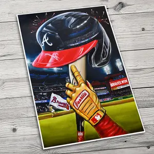 JEREMY WORST Baseball helmet Painting Poster Prints Size 11" x 17 , 16" x 24" , 24" x 36" 2024-2025 Style Artistic Wall Room Decor