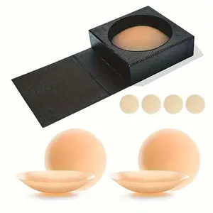 2 Pairs Solid Silicone Nipple Covers Seamless Reusable Silicone Nipple Pasties Adhesive Circles Breast Petals with Storage BoX