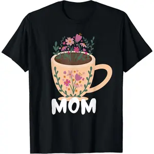 Funny Graphic Tee | Trendy Pumpkin Patch Outfit Graphic Tees Men’s ShirtsMom with Coffee Cup Mothers Day Graphic T-Shirt