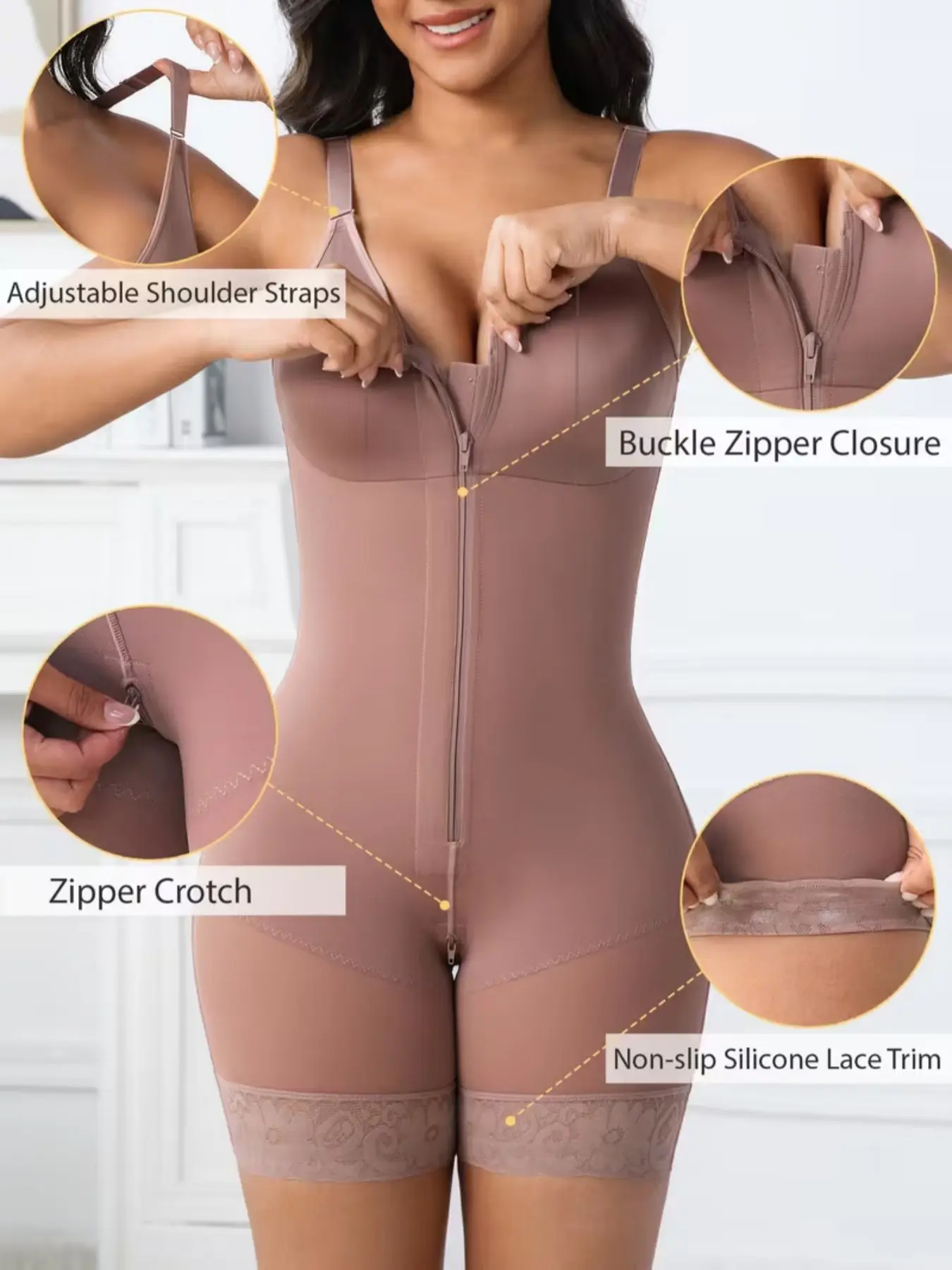 Colombianas Fajas, Hight Compressing Body Shaperwear With Zipper Crotch & Hooks, Adjustable Strap Romper, Butt Lifting And Tummy Control Shapewear Bodysuit, Tight-Fitting Jumpsuit, Underwear, Suitable For Various Occasions All Seasons, Compression