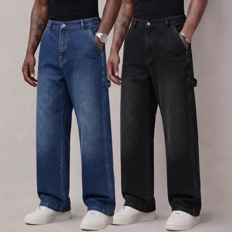 Men’s stretch denim jeans for autumn, thick soft fabric, comfortable long jeans with a loose straight fit—ideal for everyday casual wear.