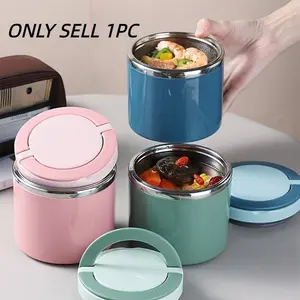 Stainless Steel Insulated Food Container with Handle, Leakproof Stackable Design, Ideal for Office, School, Camping, Picnic, Soft C，lors Thermal cup, lunch box, lunch container.