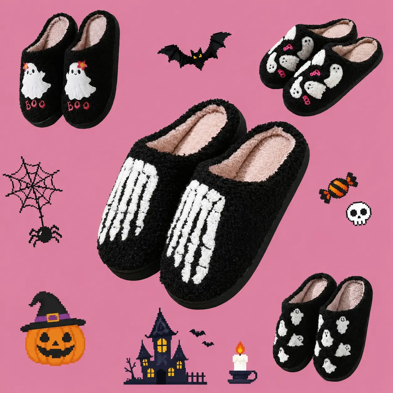 Christmas Slippers for Women Men Warm Cotton Memory Foam House Shoes Cozy Fluffy Indoor Winter Slippers Soft Fall Home Footwear Gift for Family