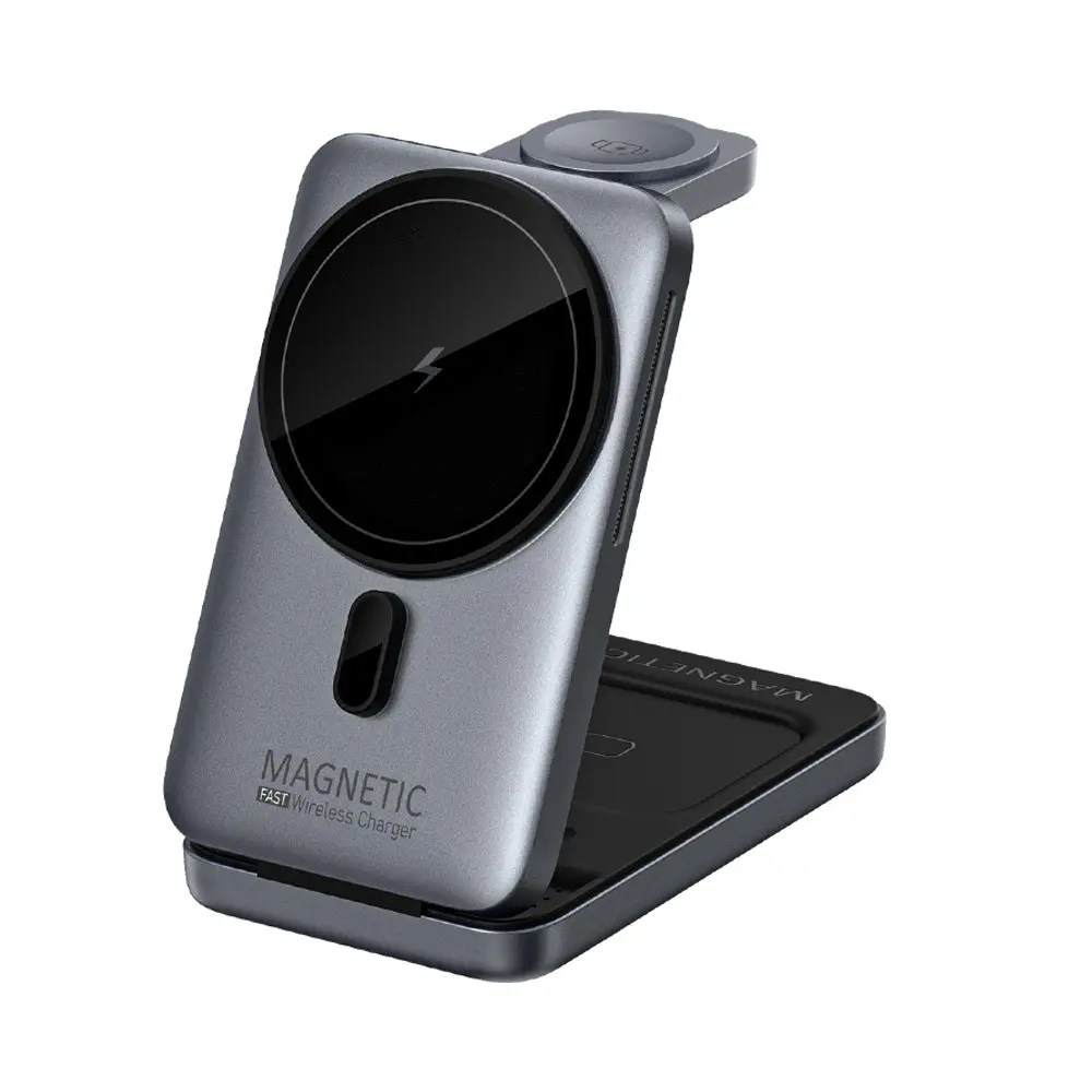 Wireless Charging Station 3 in 1 Foldable Fast Magnetic Magsafe Charger Stand with Fast Charge PD for Apple Devices Compatible with Iphone 16 15 14 13 12 Series, For AirPods 4/3/2/Pro, For iwatch 3-10 SE Ultra, Foldable Charging Pad