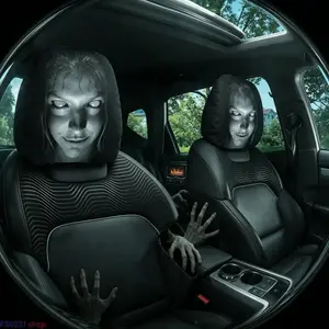 2-Pack Halloween Horror Face Car Headrest Covers, Spooky Ghost Print Auto Seat Head Protectors, Funny Prank Car Interior Decor Accessories outdoorfun