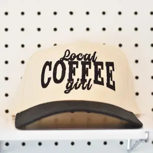 Local Coffee Girl Trucker Hat - Beige with Black Text Design