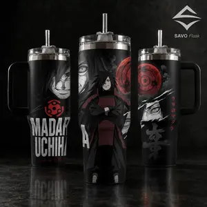Anime Tumbler with Handle and Straw 20oz 40oz Stainless Steel Vacuum Insulated Travel Mug Gift for Fans NRT - Madara, Jiraiya, Rock Lee, Gaara, Kakashi Coffe Cup Leakproof Sports Water Bottle