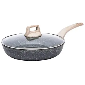 Non-Stick Granite Fry Pan with Glass Lid, Egg Cooker, Stone Pot Chef Skillet, Pfoa-Free, Heat-Resistant Handle, Compatible with All Stoves