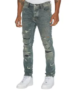 KSUBI WANWINKLE Klassik Tinted Jeans Distressed Vintage Look Menswear Stretch Denim Full-Length Mid-Rise Waist Ripped Trousers