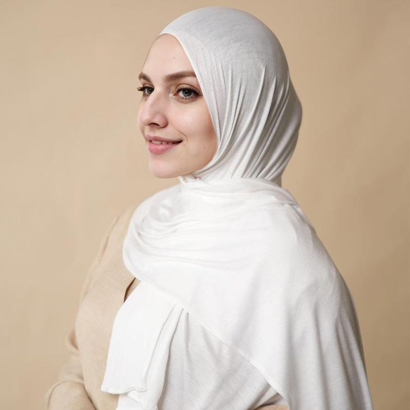 RIMAIRE Soft Breathable Premium Jersey Hijab Set Fashion Stretch Ramadan Muslim Turban Ladies Headscarf Shawl Wrap Plain Scarf Women Style tiktok Formal Black