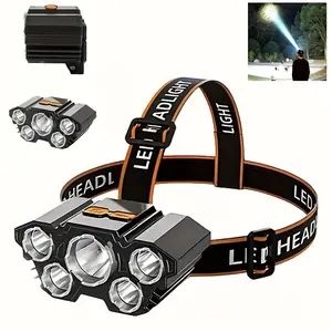 Portable 5 LED Super Bright Headlamp, Lightweight USB Rechargeable Headlight, 3 Modes, Outdoor Running, Fishing, Hunting, Hiking, Camping, Work, Portable Flashlights
