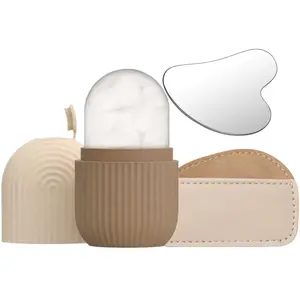 Facial Ice Roller &  Stainless Steel Gua Sha Tool, Facial Ice Cube Roller Massager, De-Puffing Skin Care Tool for Lifting, Contouring, Migraine Relief, Pore Tightening Beauty Gift