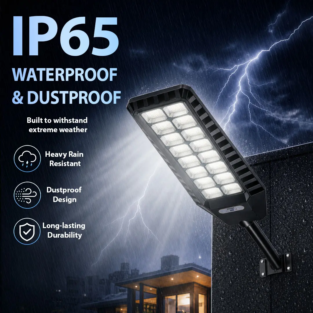LED Solar Street Light - Outdoor IP65 Waterproof Security Flood Light with Radar Motion Sensor, Remote Control, Dusk-to-Dawn Function, Wall Mount or Pole Mount