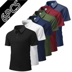 6-Pack Men’s Solid Color Short Sleeve Polo Shirts, Summer Breathable Skin-Friendly Wrinkle-Resistant Fabric, Turn-Down Collar Single-Breasted Design, Slim Fit Doesn’t Feel Restrictive, Versatile Top for Business Commuting and Casual Wear